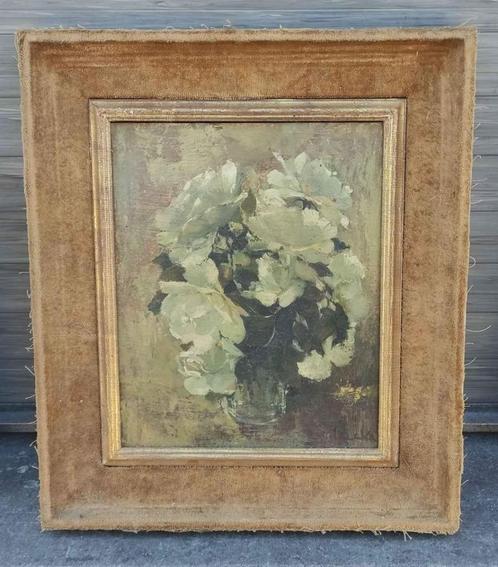 Huile sur panneau fleurs signe edouard lucke, Antiek en Kunst, Kunst | Schilderijen | Klassiek, Ophalen of Verzenden