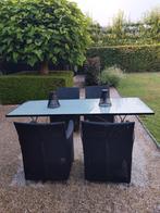 Tafel met glazen blad, Huis en Inrichting, Ophalen, Gebruikt, 50 tot 75 cm, 50 tot 100 cm