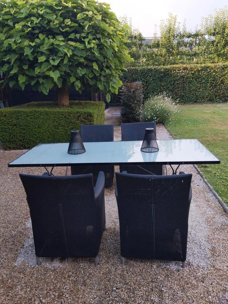 Tafel met glazen blad, Huis en Inrichting, Tafels | Salontafels, Gebruikt, 50 tot 75 cm, 50 tot 100 cm, 150 tot 200 cm, Rechthoekig