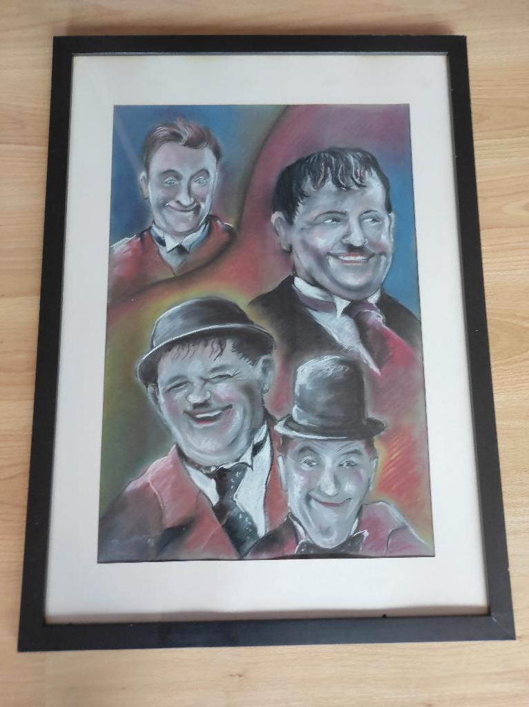 prachtig schilderij van laurel en hardy, Antiek en Kunst, Ophalen