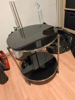 Glazen bartafel, zwart blad, zilveren frame. Wieltjes., Ophalen, Gebruikt, Rond, 55 tot 75 cm