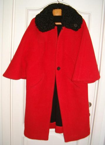 Manteau feutrine  (col Astrakan) T42/44, Enlèvement ou Envoi, Porté, Rouge