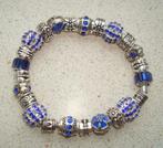 Armband met bedels in blauw PSE205 - maat naar wens, Handtassen en Accessoires, Verzenden, Blauw, Elastiek, Met strass