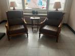 4 fauteuil leder & poef, Antiek en Kunst, Ophalen