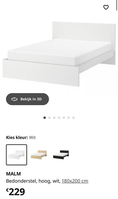 Bed 180x210 wit, lattenbodem en 2 nachtkastjes, Huis en Inrichting, Slaapkamer | Bedden, Zo goed als nieuw, Tweepersoons, 180 cm