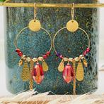 Boho hoops rood 30 mm, Bijoux, Sacs & Beauté, Boucles d'oreilles, Autres matériaux, Pendantes, Avec cristal, Rouge