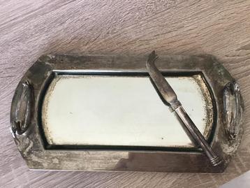 Vintage Frans verzilverd metalen dienblad foie gras + mes beschikbaar voor biedingen