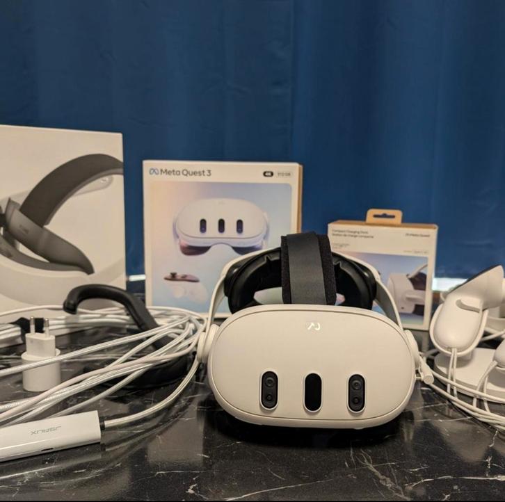 Meta Quest 3 512GB + Elite Strap en alle accesoires, Games en Spelcomputers, Virtual Reality, Zo goed als nieuw, Pc, VR-bril, Ophalen of Verzenden