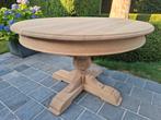 Volledig massief eiken verlengbare ronde eettafel., Ophalen of Verzenden, Zo goed als nieuw