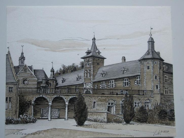 Pentekening "Kasteel van Rixensart" door L. Boschmans, Antiek en Kunst, Kunst | Schilderijen | Klassiek, Ophalen of Verzenden