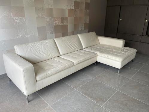Natuzzi salon beige leder, Huis en Inrichting, Zetels | Zetels, Gebruikt, Driepersoons, 300 cm of meer, 75 tot 100 cm, Leer, Ophalen