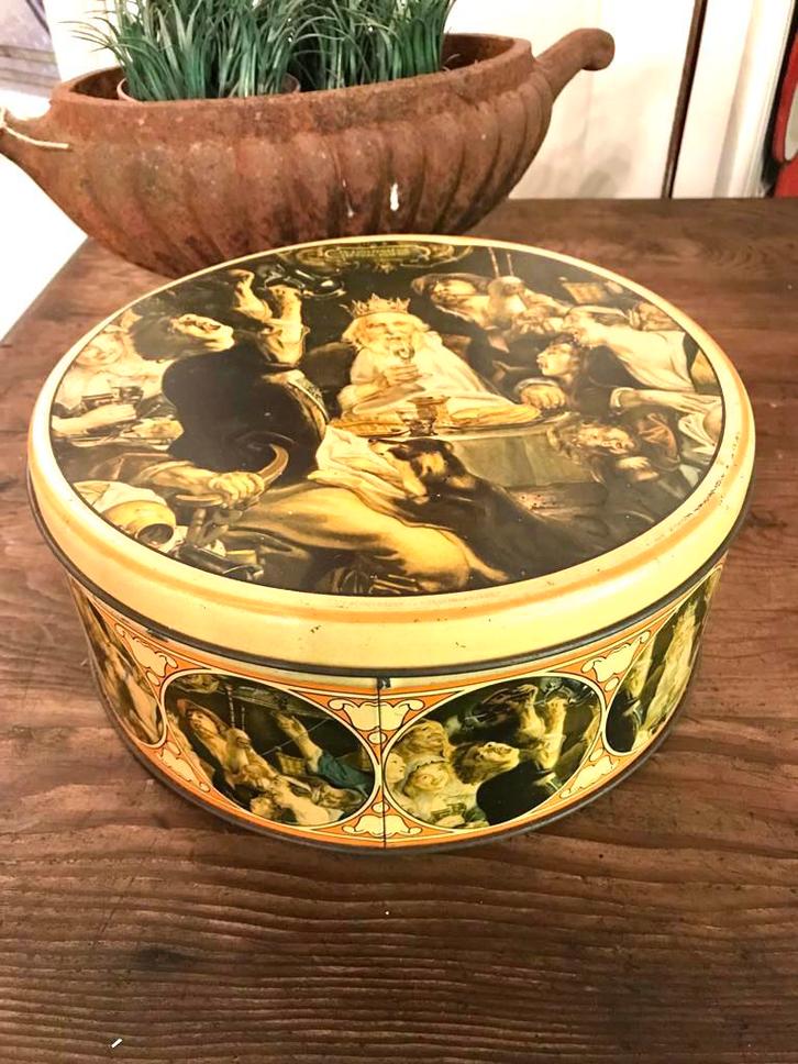 Antiek Kerstblik M.F.G. Demaret Brussels Belgium, Verzamelen, Blikken, Gebruikt, Koek(jes), Overige merken, Ophalen of Verzenden