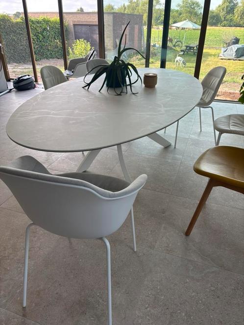 6 eetstoelen Bontempi, Huis en Inrichting, Stoelen, Gebruikt, Vijf, Zes of meer stoelen, Metaal, Stof, Grijs, Ophalen