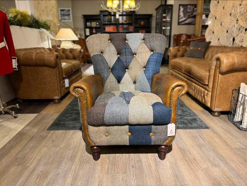 Patchwork  Bradley chesterfield fauteuil Harris tweed stof, Maison & Meubles, Fauteuils, Enlèvement ou Envoi