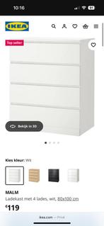 IKEA MALM ladekast 4 lades – wit – €60, Ophalen, Zo goed als nieuw