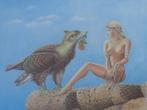 J. PULLES / NAAKTE VROUW ADELAAR / ORIGINEEL / 65x79cm KADER, Antiek en Kunst, Kunst | Schilderijen | Modern, Ophalen