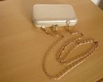 Beige goudkleurige stevige clutch tas met gouden ketting, Beige, Enlèvement ou Envoi