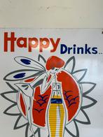 Ancienne enseigne publicitaire Happy Drinks 1961, Collections, Marques & Objets publicitaires, Utilisé, Enlèvement ou Envoi, Panneau publicitaire