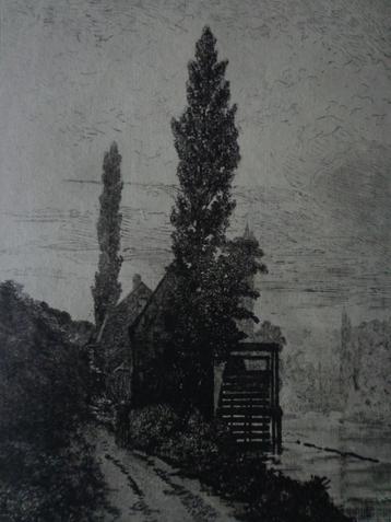 originele ets E. Ourry Landschap uit 1875