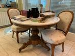 Table de style , gros pied central travaillé ,dessus marbre, Ophalen, Gebruikt, Vier personen, Rond