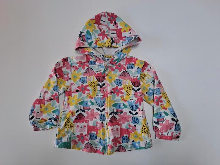 Mt 92 Veelkleurige hoodie met rits bloemen en dieren, Kinderen en Baby's, Kinderkleding | Maat 92, Zo goed als nieuw, Meisje, Trui of Vest