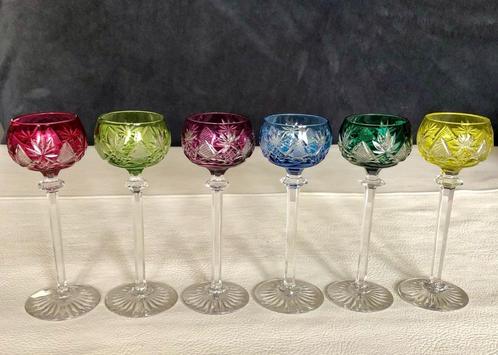 Val Saint Lambert set 6 gekleurde kristallen likeurglazen, Antiek en Kunst, Antiek | Glaswerk en Kristal, Verzenden