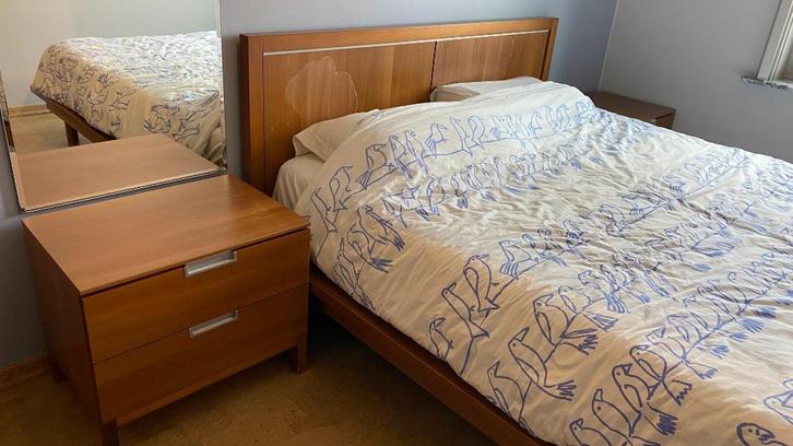 2-persoonsbed 160 cm + 2 nachtkastjes, Huis en Inrichting, Slaapkamer | Bedden, Gebruikt, Tweepersoons, 160 cm, 200 cm, Hout, Bruin