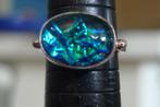 Bague argent rhodié grand cabochon opale australienne double, Handtassen en Accessoires, Ringen, 20 of groter, Nieuw, Met edelsteen