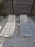 Teak ligbedden Bristol vergrijsd 2 stuks, Tuin en Terras, Tuintafels, Ophalen, Zo goed als nieuw, Hout