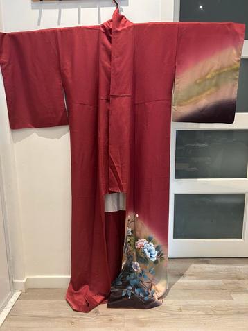 Vintage zijden kimono — Tsukesage red rosewood beschikbaar voor biedingen