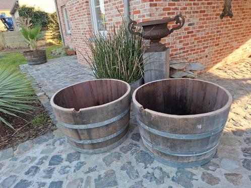 Halve EIKEN wijnvaten vd grotere planten  52cm x 76cm!TOPPER, Tuin en Terras, Bloembakken en Plantenbakken, Zo goed als nieuw