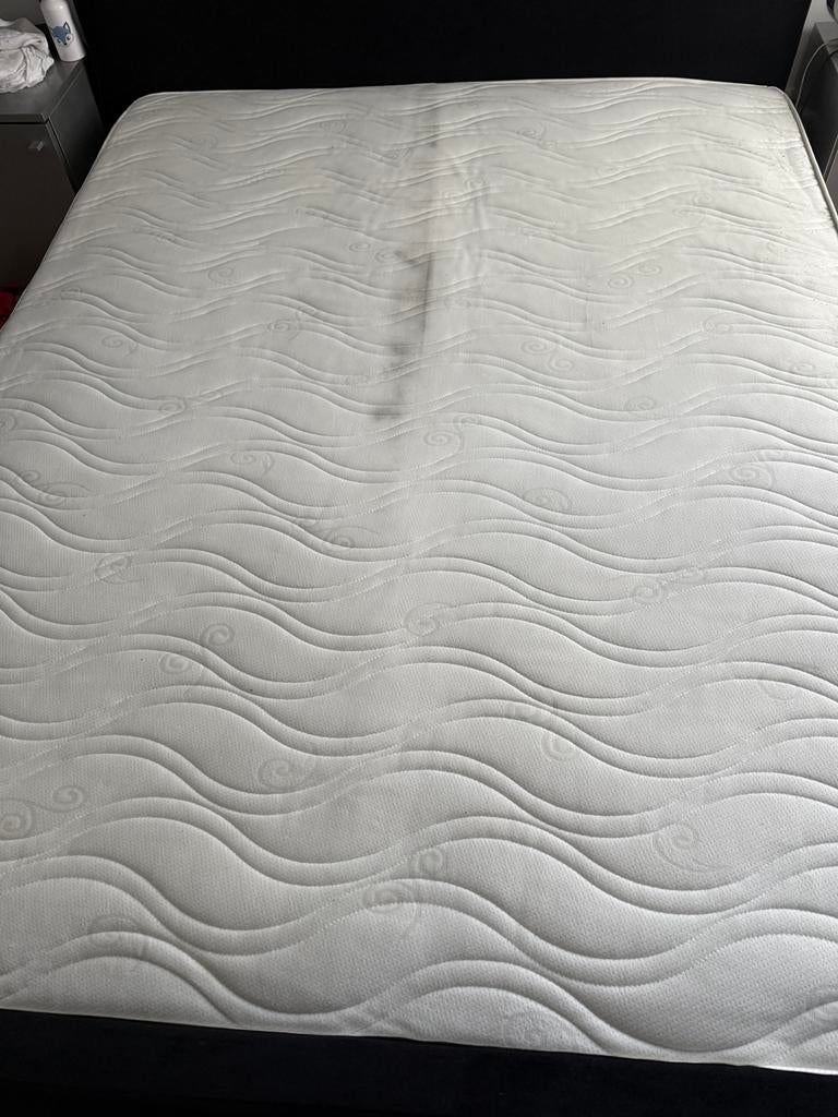 Lit Boxspring + matelas 160/200, Maison & Meubles, Tissu, Comme neuf, Enlèvement, Deux personnes