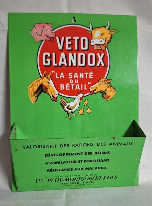 Blik reclame briefhouder dieren voeders Veto Glandox, Verzamelen, Merken en Reclamevoorwerpen, Gebruikt, Reclamebord, Ophalen of Verzenden