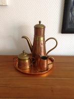 Koperen koffiestel theestel met schotel in prima staat, Antiek en Kunst, Antiek | Brons en Koper, Ophalen of Verzenden, Koper