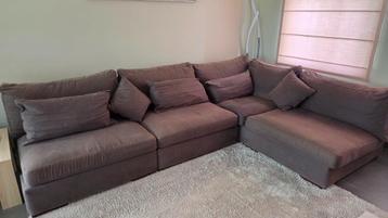 Comfortabele hoekzetel in donkerbruine stof – 310 cm breed beschikbaar voor biedingen