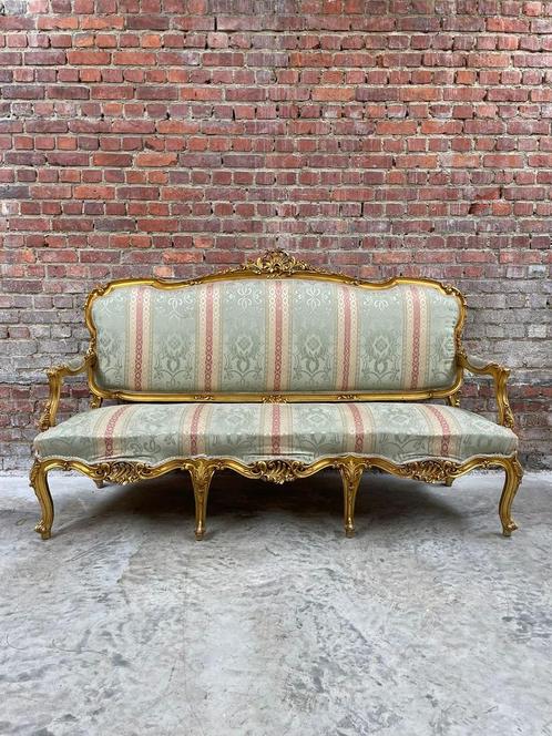Antieke Louis XV-stijl Gouden Bank met Gobelin Bekleding, Antiek en Kunst, Antiek | Meubels | Stoelen en Sofa's, Ophalen