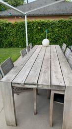 Teaken tuintafel met 8 stoelen en kussens, Ophalen, Gebruikt, Rechthoekig, Teakhout