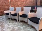 4 rieten tuinstoelen met kussens, Tuin en Terras, Ophalen, Gebruikt