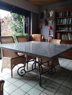 Granieten tafel met smeedijzeren onderstel, Huis en Inrichting, Tafels | Eettafels, Ophalen, Overige materialen, Vierkant, Zo goed als nieuw