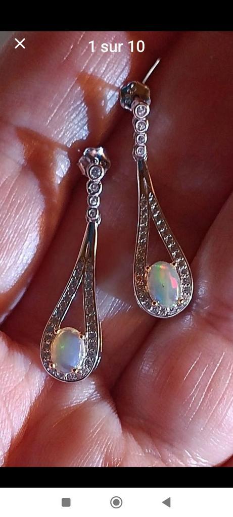 925 sterling zilveren oorbellen met Ethiopische opalen, Handtassen en Accessoires, Oorbellen, Nieuw, Hangers, Zilver, Zilver, Met edelsteen