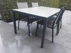 Tuintafel met 4 stoelen, Tuin en Terras, Ophalen, Gebruikt, Rechthoekig, Aluminium