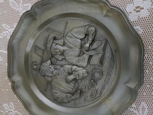 4 Antieke Tinnen Borden met Stempel - Uniek en Verzamelwaard, Antiek en Kunst, Antiek | Tin, Ophalen