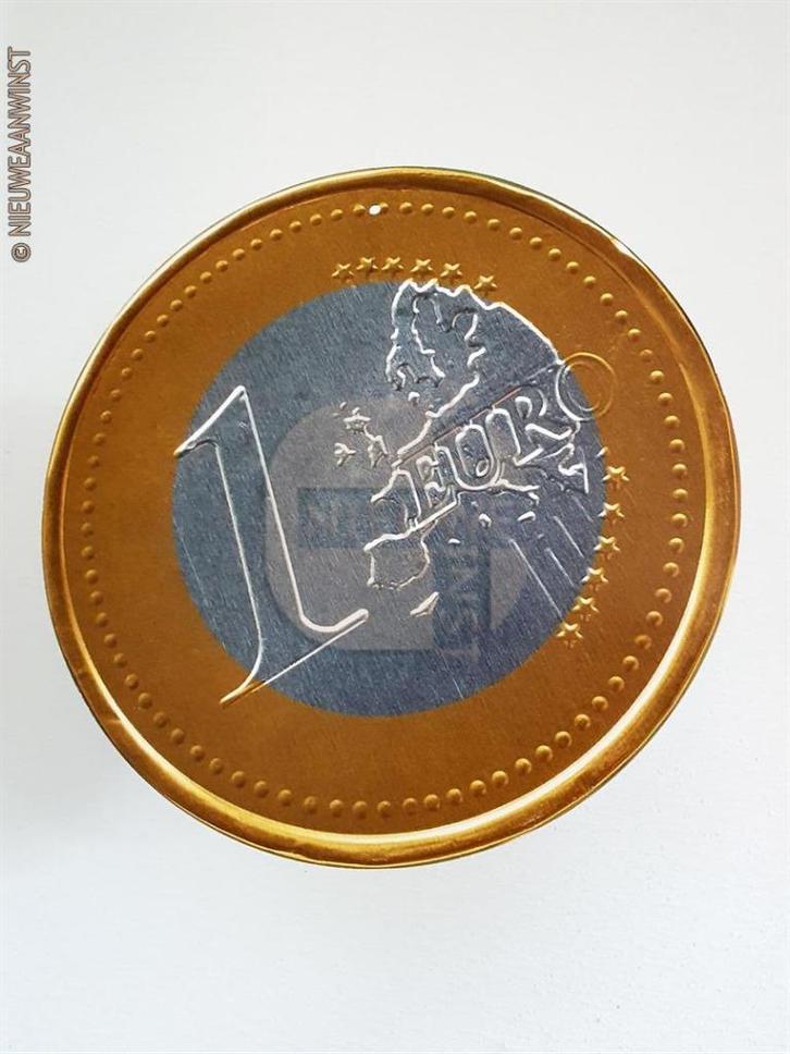 Authentiek Jamin reclamebord Euro chocolademunt - 30cm, goud, Diversen, Sinterklaas, Zo goed als nieuw, Verzenden