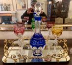 Geslepen kristallen likeur-/karafset met dienblad, Antiek en Kunst, Ophalen