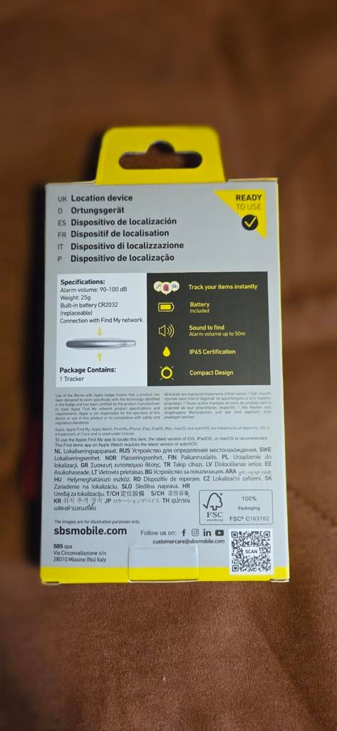 SBS Track My Circle – Apple Find My Compatible Tracker – IP6, Handtassen en Accessoires, Activity trackers, Ophalen