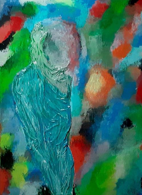 Schilderij: "ILLUSION". 70/50/4 cm., Antiek en Kunst, Kunst | Schilderijen | Abstract, Ophalen of Verzenden