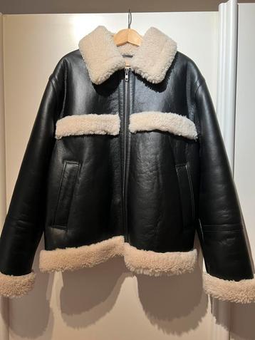 Echte zwarte leren jas met schapen wol, Enlèvement, Neuf, Taille 56/58 (XL)