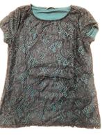 T-shirt korte mouw groen en zwarte kant, Ophalen of Verzenden, Korte mouw, Maat 36 (S), Gedragen