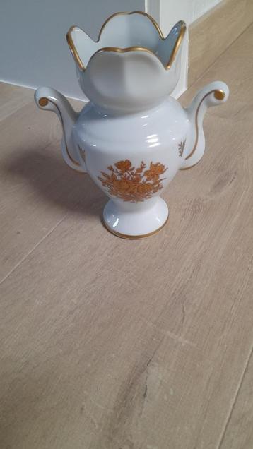 Limoges France : Vase blanc vintage avec or