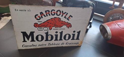 Dubbel zijdig emaile bord mobiloil Gargoyle, Verzamelen, Merken en Reclamevoorwerpen, Gebruikt, Reclamebord, Ophalen